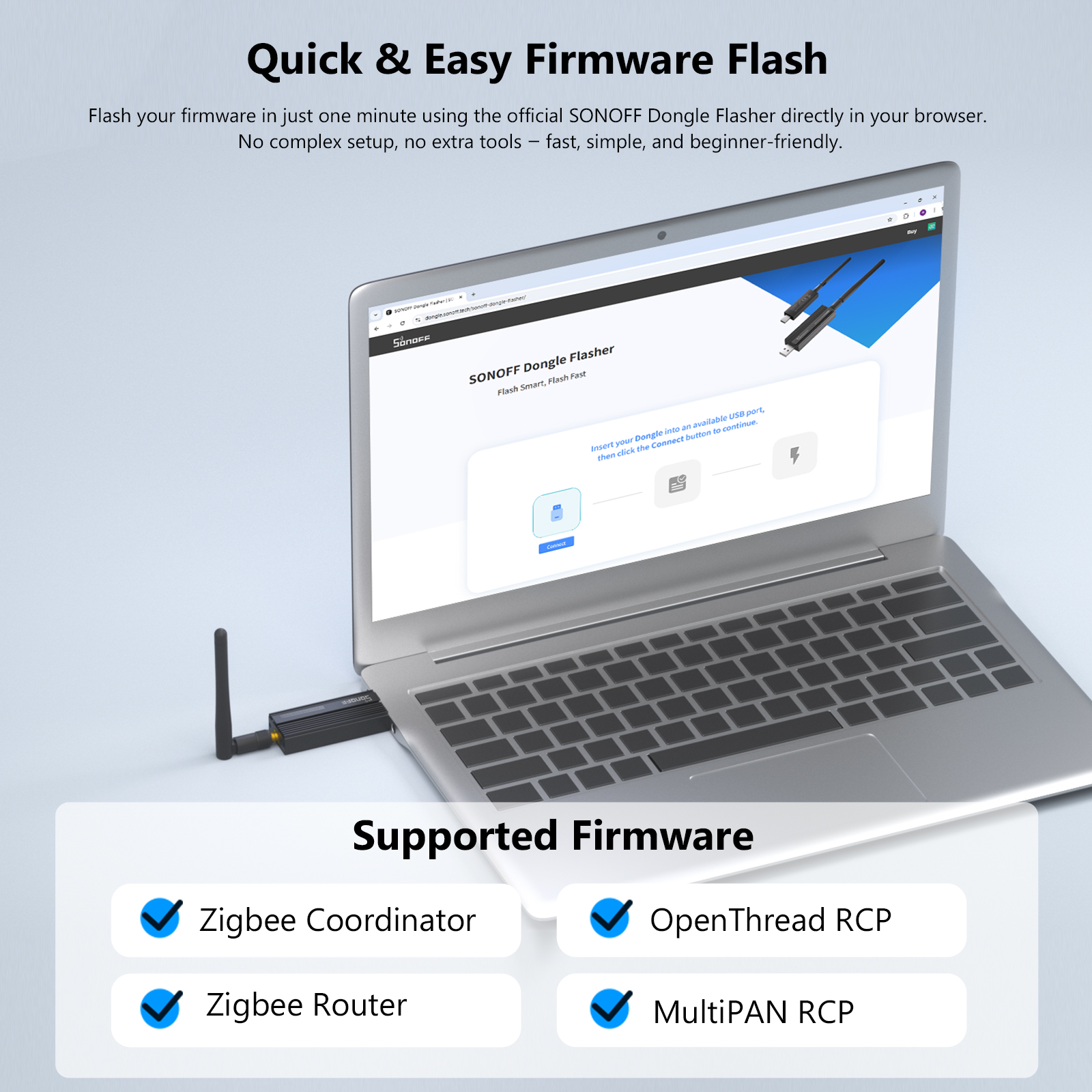 SONOFF ZB Dongle-E USB Dongle Zigbee 3.0 Gateway Analyzer Wireless Zigbee Router with Antenna ZHA Zigbee2MQTT Interface Capture