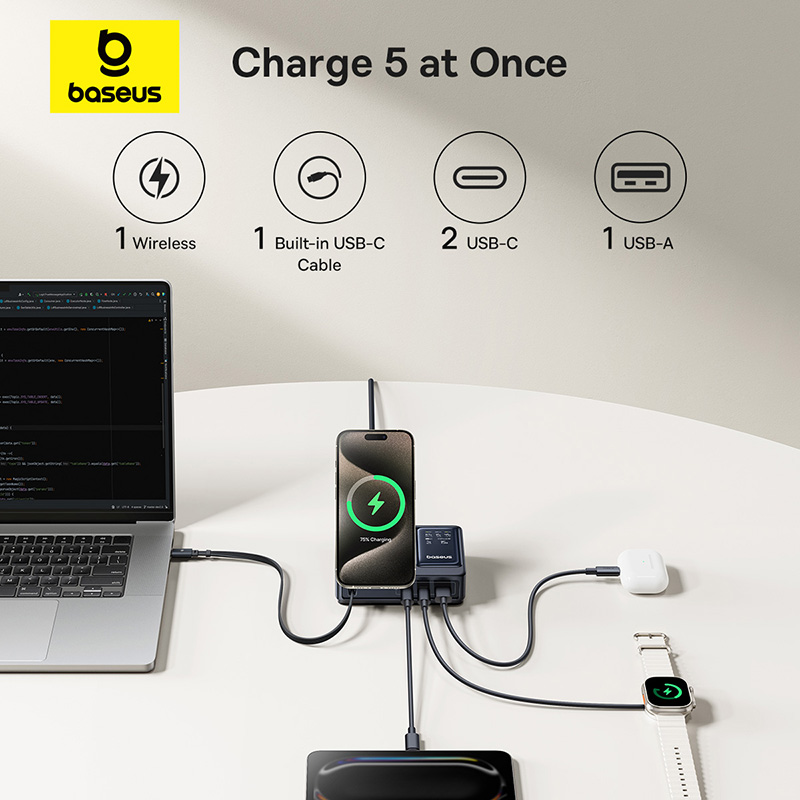 Baseus 140W Desktop Charger Tablet Laptop Fast Charger For Lenovo Mac HP Retractable USB C Phone Charger For iPhone 17 Samsung