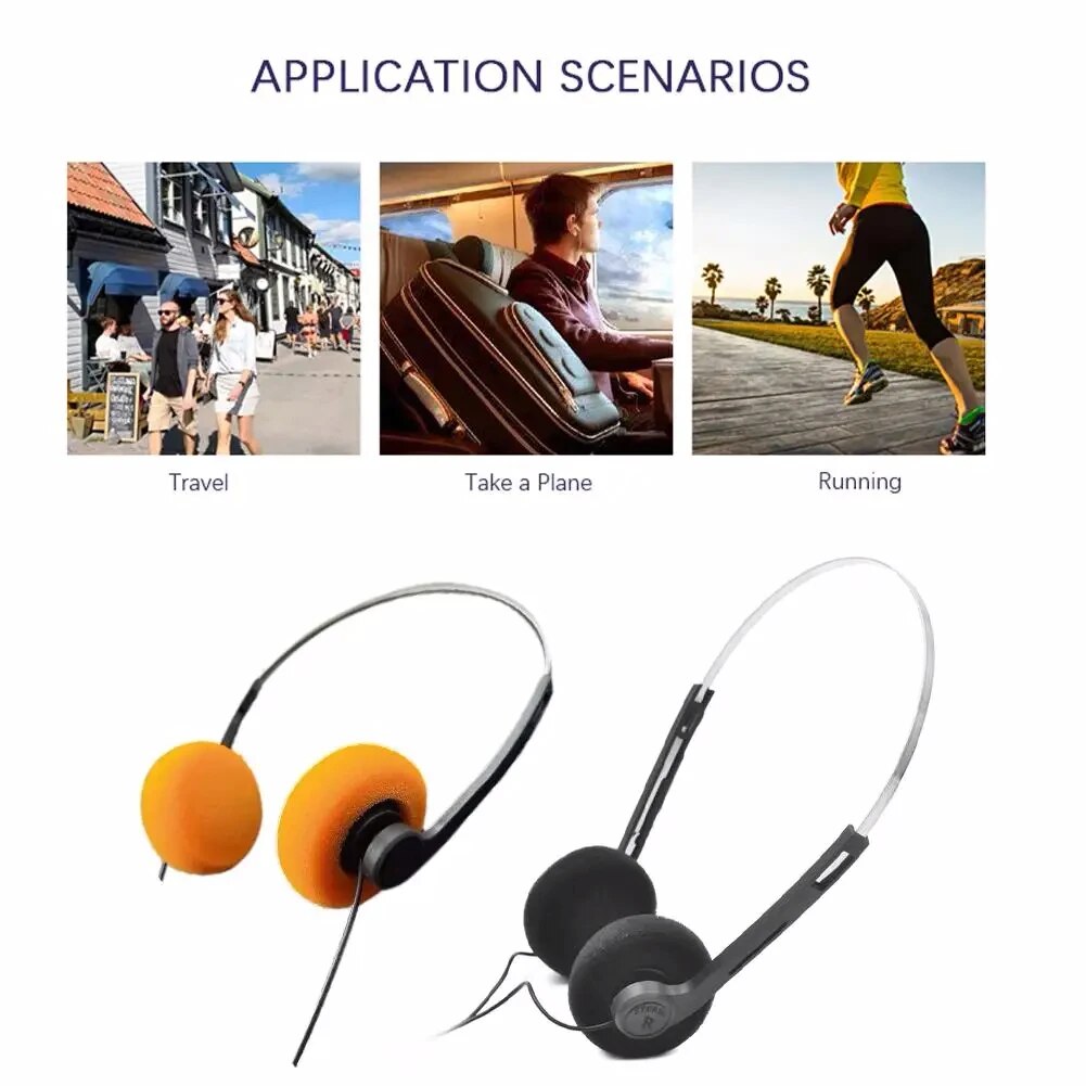 3.5mm Plug Retro Nostalgic Wired Headphones Classic Walkman On-Ear Earphones Portable Stereo Sports Headset Vintage Photo Props