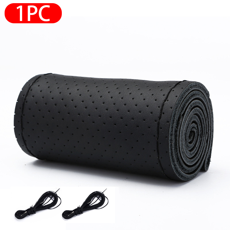 SEAMETAL 100% Genuine Leather Steering Wheel Cover Breathable Wear-Resistant Braid Car Steer Wheel Cover Universal for 37-39cm Black