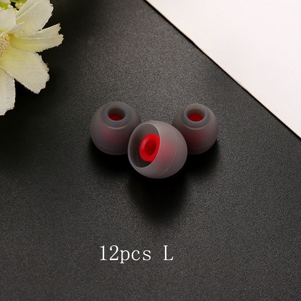 Ivinxy 12pcs Layer Silicone In-Ear Earphone Covers Cap Replacement Earbud Bud Tips Earbuds Eartips Earplug Ear Pads Cushion black red L