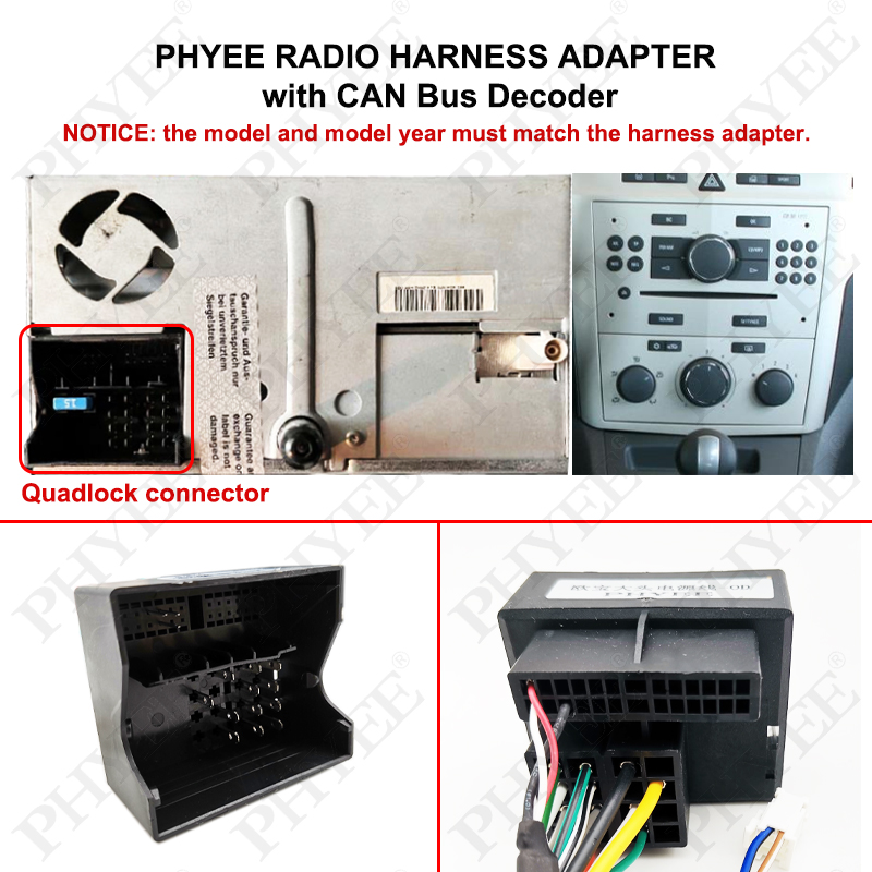 Quadlock Harness CAN Bus Decoder, SWC Retention, P&P 16Pin Android Radio Adapter, for Opel Astra H Corsa D Vectra C Meriva A