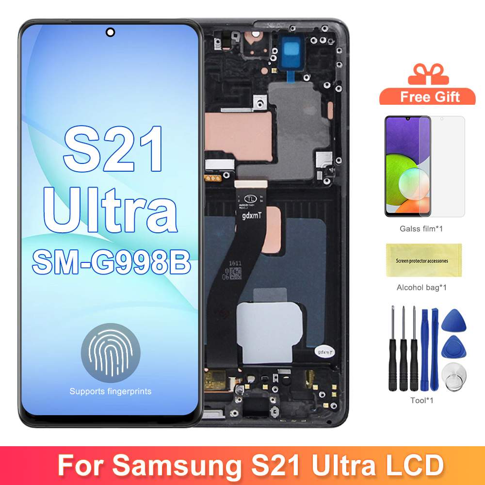 AMOLED S21 Ultra Screen Assembly for Samsung Galaxy S21 Ultra 5G G998B G998B/DS Lcd Display Touch Screen with Fingerprints