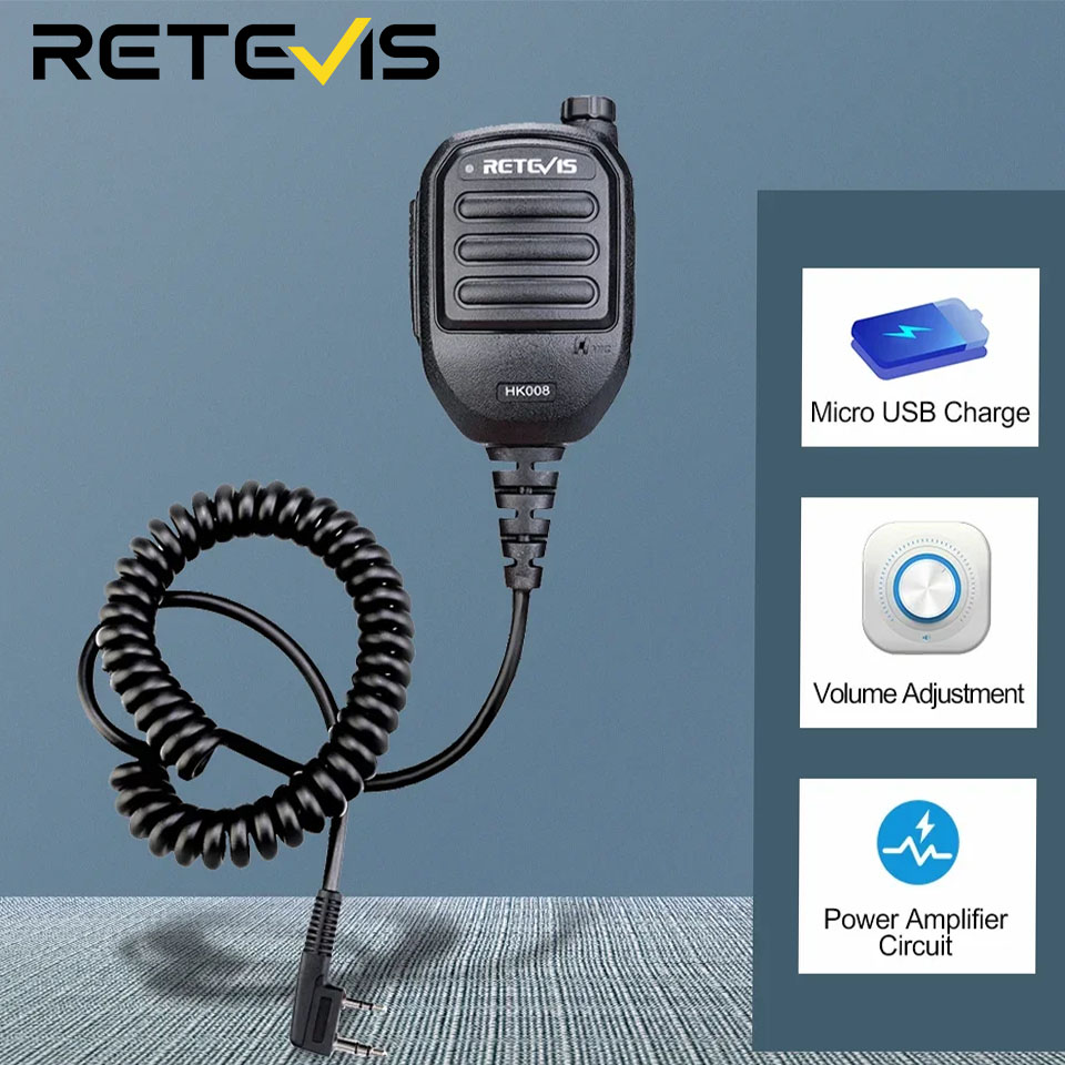 Retevis HK008 2Pin Rechargeable Microphone Mic Speaker Volume PTT Tangent For Baofeng UV 5R H777 for TYT Quansheng UV K5 Radios