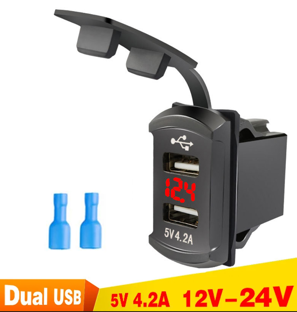 Dual USB 4.2A Car Charger Power Socket Phone Charger Adapter Panel 12V/24V Fast Charger Power Outlet For Motorcycle Car Boat Bus